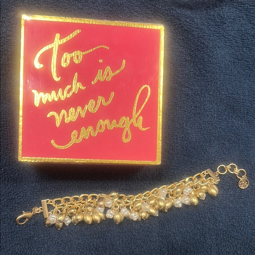 Lilly Pulitzer Elegant Gold and Pearl Bracelet and Jewery Box